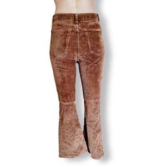 Brown corduroy denim flared jeans Zipper fly with one top button AU 6-8 - Picture 3 of 6